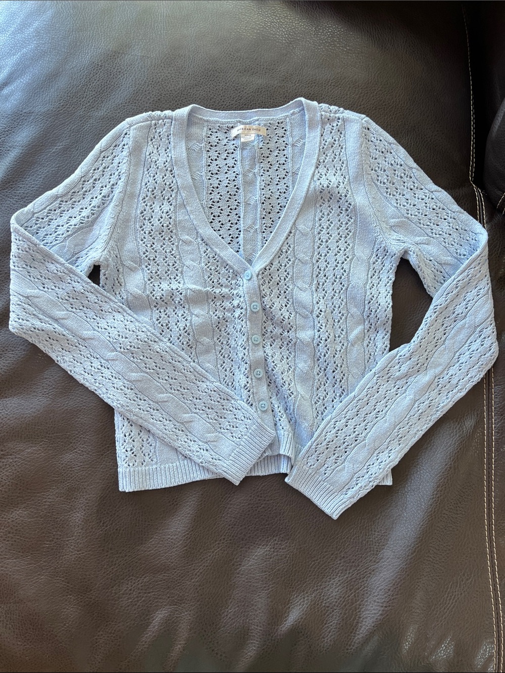 American Eagle Light Blue Women's Knit Button-Front Cardigan Sweater